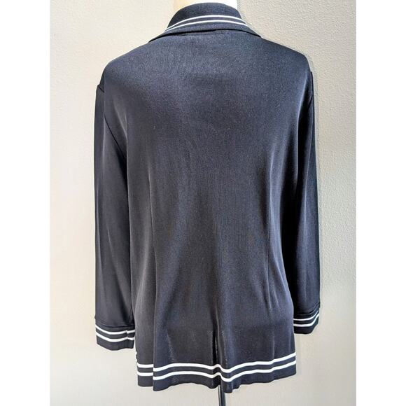 Womens Exclusively Misook Open Front Collar Knit Cardigan Jacket Black White XL - Picture 3 of 4